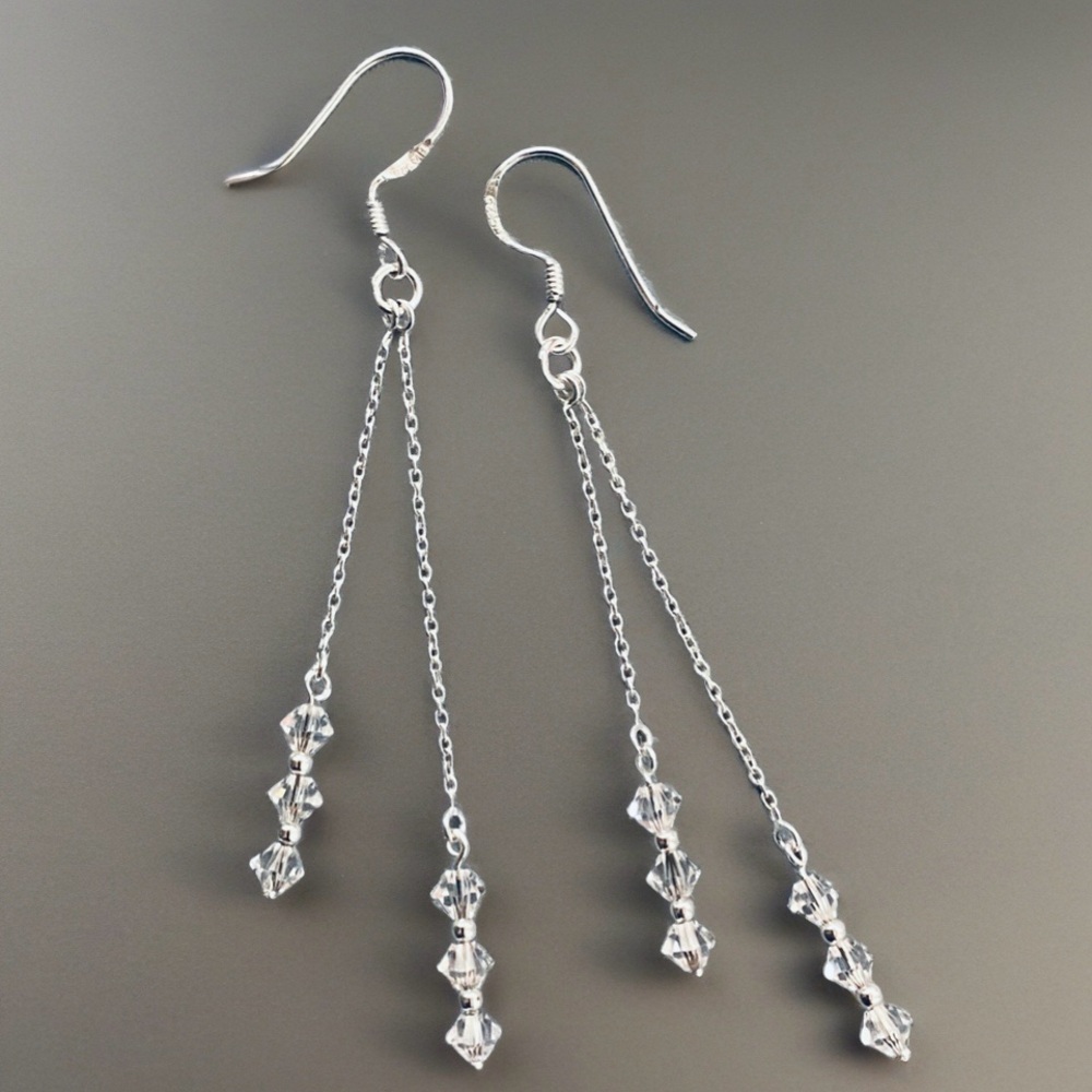 Silver Chain Crystal  Drop Chandelier Earrings